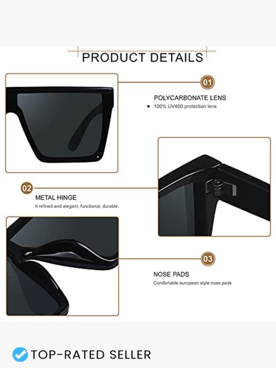 Square Oversized Sunglasses Flat Top Shield Large UV Protection Unisex Shades